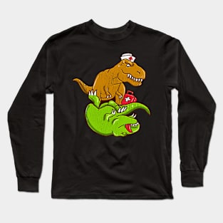 T Rex Performing CPR EMT Nurse Doctor Dinosaur Lover Long Sleeve T-Shirt